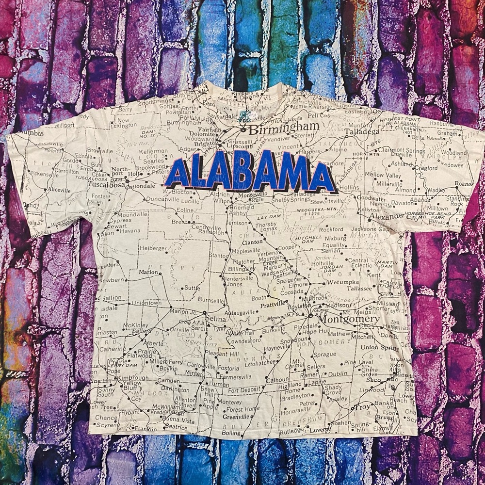 Vintage Alabama AOP map tee single stitched size XL